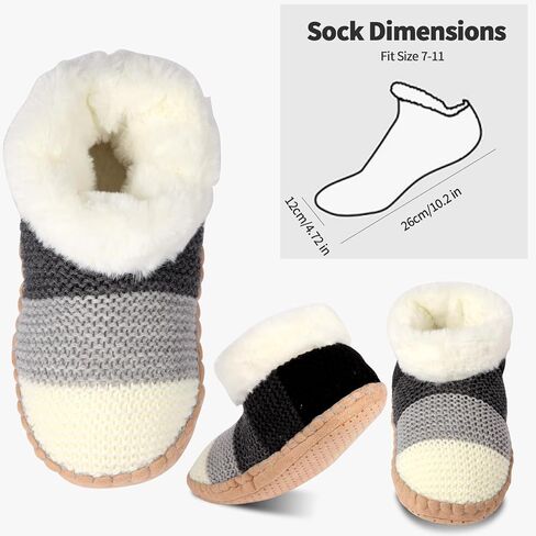 Ankle Knit Slipper Socks For Women With Padded Bottom, Warm Low Cut Fuzzy Slipper Sock With Non Slip Grippers, Thick Fleece Lined House Slipper Sock Size 7 To 11 For Cozy Indoor Bedroom in Saudi Arabia