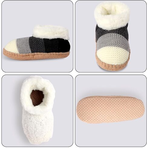 Ankle Knit Slipper Socks For Women With Padded Bottom, Warm Low Cut Fuzzy Slipper Sock With Non Slip Grippers, Thick Fleece Lined House Slipper Sock Size 7 To 11 For Cozy Indoor Bedroom in Saudi Arabia