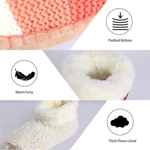 Ankle Knit Slipper Socks For Women With Padded Bottom, Warm Low Cut Fuzzy Slipper Sock With Non Slip Grippers, Thick Fleece Lined House Slipper Sock Size 7 To 11 For Cozy Indoor Bedroom in Saudi Arabia