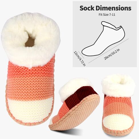 Ankle Knit Slipper Socks For Women With Padded Bottom, Warm Low Cut Fuzzy Slipper Sock With Non Slip Grippers, Thick Fleece Lined House Slipper Sock Size 7 To 11 For Cozy Indoor Bedroom in Saudi Arabia