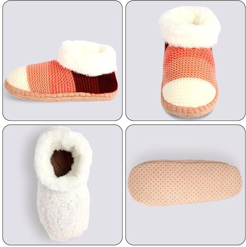 Ankle Knit Slipper Socks For Women With Padded Bottom, Warm Low Cut Fuzzy Slipper Sock With Non Slip Grippers, Thick Fleece Lined House Slipper Sock Size 7 To 11 For Cozy Indoor Bedroom in Saudi Arabia