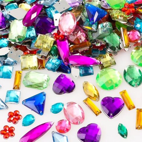 500 Pieces Sewing Gems Acrylic Sewing Crystal Mixed Shapes Sew On Rhinestones with Sewing Holes for Clothes Sewing Beads Decorations (Crystal) in Kuwait