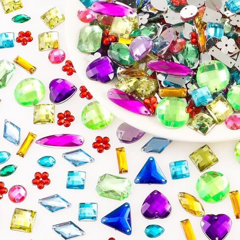 500 Pieces Sewing Gems Acrylic Sewing Crystal Mixed Shapes Sew On Rhinestones with Sewing Holes for Clothes Sewing Beads Decorations (Crystal) in Kuwait