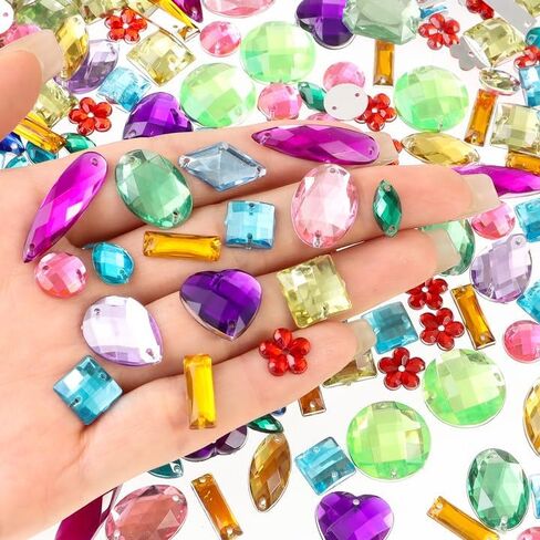 500 Pieces Sewing Gems Acrylic Sewing Crystal Mixed Shapes Sew On Rhinestones with Sewing Holes for Clothes Sewing Beads Decorations (Crystal) in Kuwait