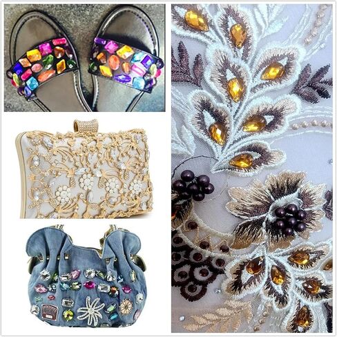 500 Pieces Sewing Gems Acrylic Sewing Crystal Mixed Shapes Sew On Rhinestones with Sewing Holes for Clothes Sewing Beads Decorations (Crystal) in Kuwait