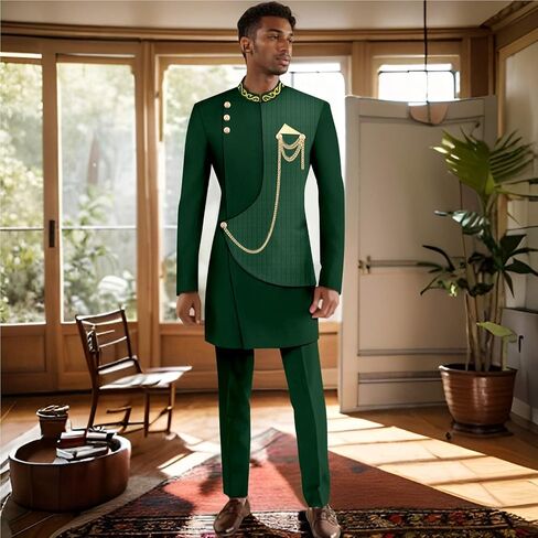 Men's Suits Slim Fit Single Breasted Embroidery Blazer and Trousers Set Dashiki Outfits African Clothes in Saudi Arabia