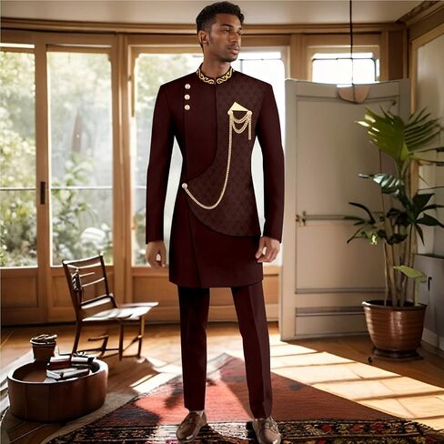 Men's Suits Slim Fit Single Breasted Embroidery Blazer and Trousers Set Dashiki Outfits African Clothes in Saudi Arabia