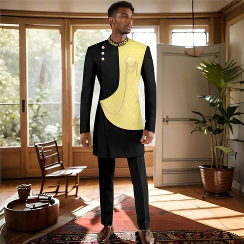 Men's Suits Slim Fit Single Breasted Embroidery Blazer and Trousers Set Dashiki Outfits African Clothes in Saudi Arabia