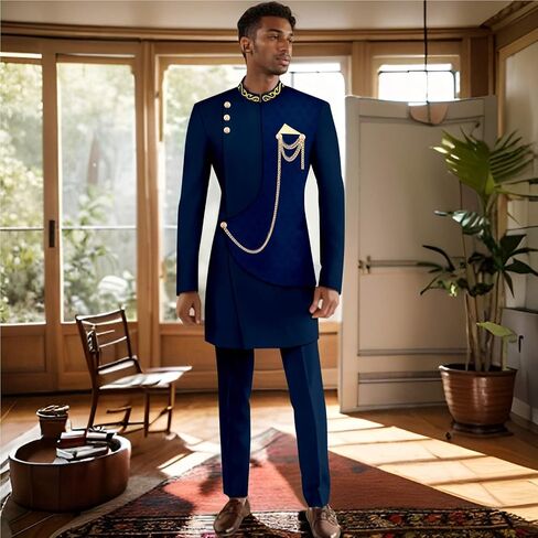 Men's Suits Slim Fit Single Breasted Embroidery Blazer and Trousers Set Dashiki Outfits African Clothes in Saudi Arabia