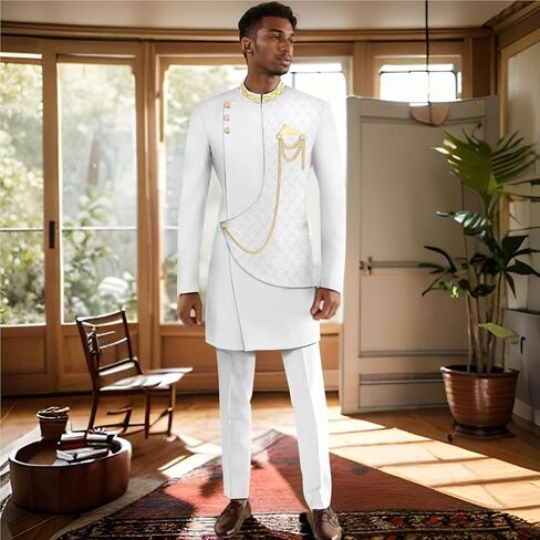Men's Suits Slim Fit Single Breasted Embroidery Blazer and Trousers Set Dashiki Outfits African Clothes in Saudi Arabia