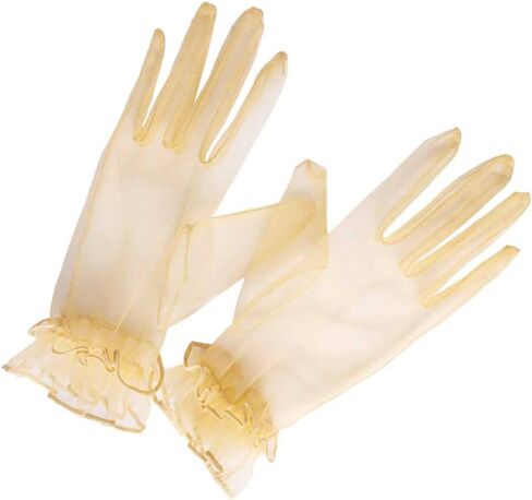 قفازات Mrotrida نسائية قصيرة من التل قفازات أنيقة مكشكشة شفافة لحفلات الزفاف in Kuwait