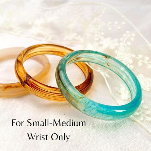 سوار Viva Joya فائق النحافة مستدير من الراتنج الأكريليك للنساء، سوار من البلاستيك، سوار من الرخام الأبيض البني والأخضر in Kuwait