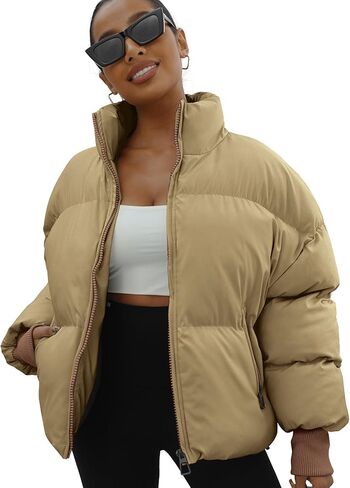 سترة شتوية منتفخة للنساء معاطف فضفاضة وأكمام طويلة وسترات منتفخة بسحاب in Kuwait