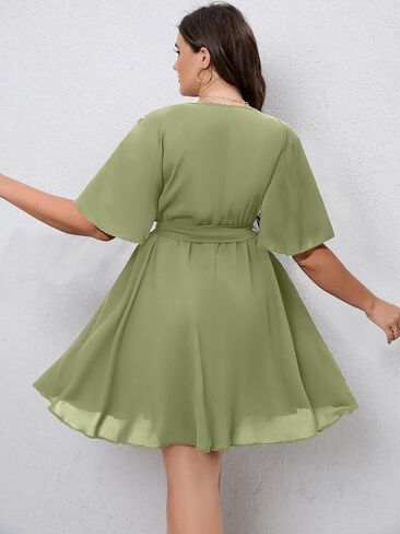SCOMCHIC Women's Plus Size Summer Dresses Short Sleeve Wrap V Neck A Line Skater Mini Short Dress XL-4XL in Kuwait