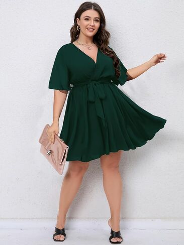 SCOMCHIC Women's Plus Size Summer Dresses Short Sleeve Wrap V Neck A Line Skater Mini Short Dress XL-4XL in Kuwait