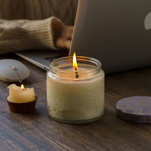 حاوية شموع زجاجية منقوشة سعة 10 أونصة من Art Secret مع غطاء قصدير وملصقات، عبوة من 9 قطع (أحمر) in Kuwait