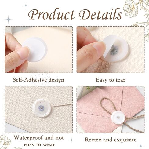 30 Pcs Dry Floral Wax Seal Stickers, Pink Floral Envelope Seals, Self Adhesive Dried Flower Wax Seal for Wedding Invitations, Gift Wrap, Bridal Shower Party (Pink Baby's Breath) in Saudi Arabia