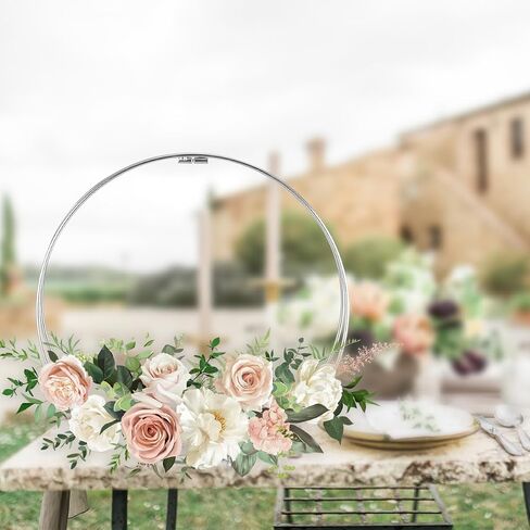 3 Pack 14 Inches Metal Double Floral Hoop Centerpieces with Stand and 38-Yard Paddle Wire Craft Centerpiece Table Decorations Wedding/Baptism/Party/Centerpiece DIY Metal Ring Table Décor, Silver in Kuwait