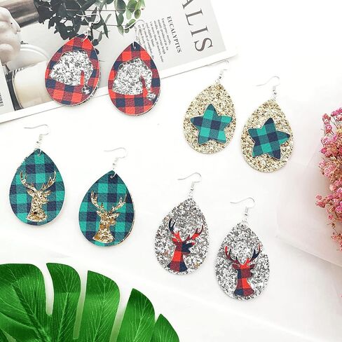 طقم صنع أقراط من الجلد الصناعي من AOUXSEEM 161 قطعة للمبتدئين، 48 دمعة مقطوعة مسبقًا مع فتحة و16 قطعة نجمة على شكل قبعة شجرة الرنة، 50 خطافًا فضيًا مضادًا للحساسية و50 حلقة قفز (ب) in Kuwait