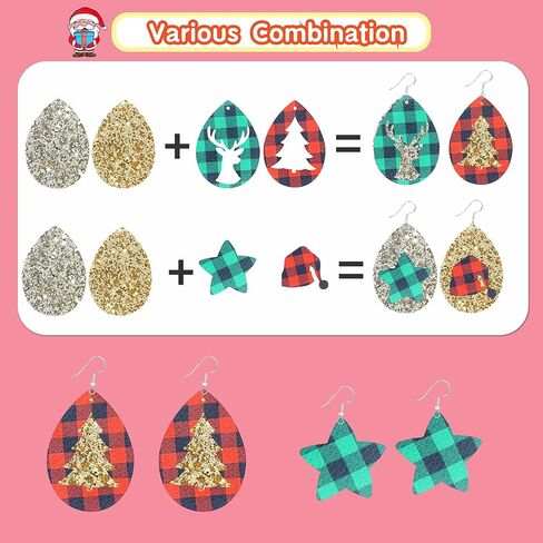 طقم صنع أقراط من الجلد الصناعي من AOUXSEEM 161 قطعة للمبتدئين، 48 دمعة مقطوعة مسبقًا مع فتحة و16 قطعة نجمة على شكل قبعة شجرة الرنة، 50 خطافًا فضيًا مضادًا للحساسية و50 حلقة قفز (ب) in Kuwait