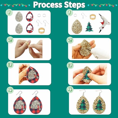 طقم صنع أقراط من الجلد الصناعي من AOUXSEEM 161 قطعة للمبتدئين، 48 دمعة مقطوعة مسبقًا مع فتحة و16 قطعة نجمة على شكل قبعة شجرة الرنة، 50 خطافًا فضيًا مضادًا للحساسية و50 حلقة قفز (ب) in Kuwait