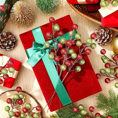 24 حزمة عيد الميلاد بريق التوت ينبع 9.45 '' الأحمر الأخضر الاصطناعي عيد الميلاد يختار لشجرة عيد الميلاد الحلي بريق فروع التوت لعيد الميلاد DIY الحرف إكليل زينة عطلة السنة الجديدة in Saudi Arabia