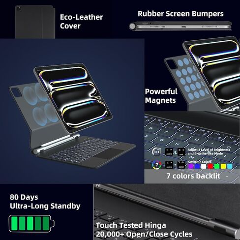 Keyboard Case for iPad Air 11 inch (M4/M3/M2, 2026/2025/2024) & iPad Pro 11 (4th/3rd/2nd/1st Gen), iPad Air 5th/4th Magic Case Precision Multi-Touch Trackpad,7 Colors Backlight Black in Saudi Arabia