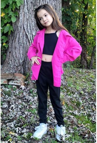 HIHA Girls 3 Piece Outfit Cami Top Legging Pants Set with Button Down Shirt in Saudi Arabia