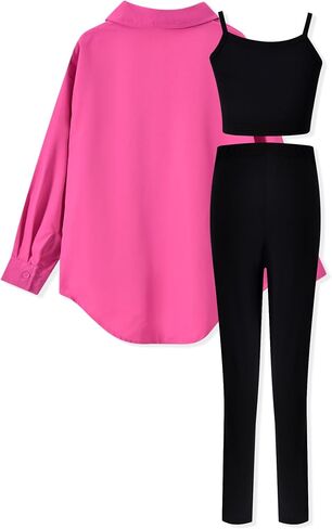 HIHA Girls 3 Piece Outfit Cami Top Legging Pants Set with Button Down Shirt in Saudi Arabia