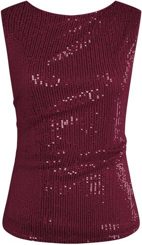 GRACE KARIN Womens Tank Tops Crew Neck Sleeveless Sequin Top Backless Sparkle Shimmer Party Glitter Shirts in Saudi Arabia