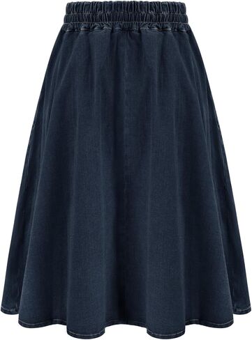 KANCY KOLE Women Casual Denim Skirts Frill Tie Waist A-Line Midi Jean Skirt with Pockets S-XXL in Kuwait