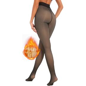 Women Fleece Lined Leggings for Winter, Fake Translucent Thermal Tights Faux Sheer Warm Pantyhose
