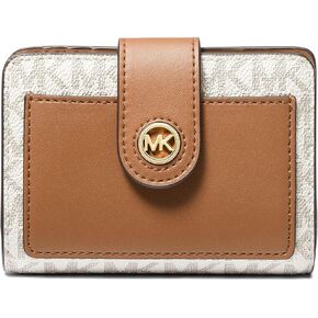 Michael Kors Women's Mk Charm Small Tab Compact Pcoket Wallet, Vanilla/Acorn