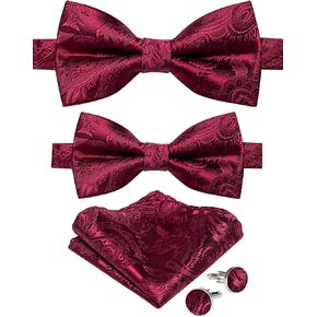 DiBanGu 2PCS Father and Son Bow Tie Silk Mens and Boys Pre-tied Bowtie & Pocket Square Cufflinks Set Kids Adjustable Bow Tie
