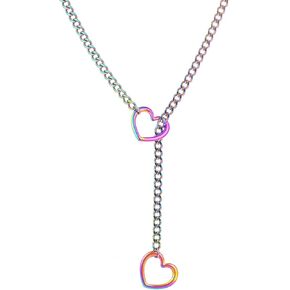Heart Slip Chain Necklaces for Women,Stainless Steel O-Ring Adjustable Lariat Heart Y-Necklace,Punk Gothic Cuban Collar Choker Necklace for women