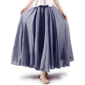 Aeslech Women's Bohemian Elastic Waist A Line Long Maxi Cotton Linen Skirt