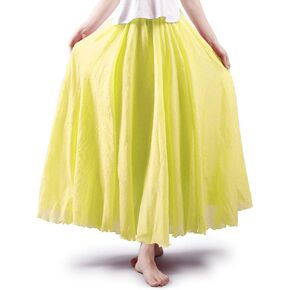 Aeslech Women's Bohemian Elastic Waist A Line Long Maxi Cotton Linen Skirt