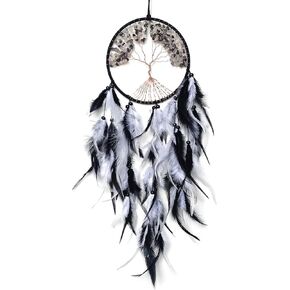 Black&White Tree of Life Dream Catcher Handmade Feather Dream Catchers Wall Hanging Ornaments for Bedroom Home Decor Blessing Gift Wedding Party