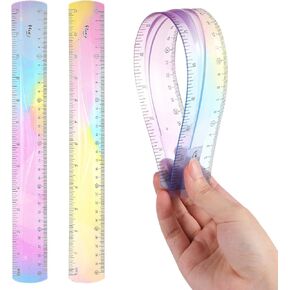 2Pcs Flexible Ruler, Ymapinc 12 Inch Bendable Ruler Plastic Bend Ruler with Centimeters and Inches Colorful Straight Foldable Ruler for School Classroom Office Kids Adults Student
