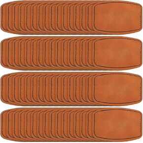 Dunzy 60 Pcs Blank Leatherette Hat Patches with Adhesive Rustic Rounded Rectangle Patch Faux Leather Patches for Hats Costumes Fabric Repair Sew Laser Supplies(Khaki, Gray, Brown,2x3inch)