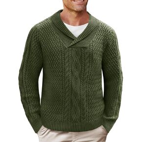 Runcati Mens Shawl Collar Pullover Sweater Casual Cable Knit Long Sleeve Loose Fit Sweaters