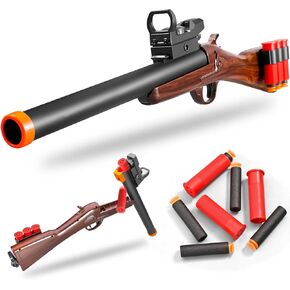 Shell ejecting Soft Bullet Foam Blasters Pellet Ball Pistol Realistic Dart Hand Gun Cool Stuff That Look Real Coolest for Year Old Kids Boys Toys Teen Gift Ideas (Long Gray)