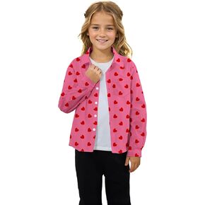 Betusline Girl's and Women's Floral Print Shirt, Kids and Womens Long Sleeve Button Shirts Tops