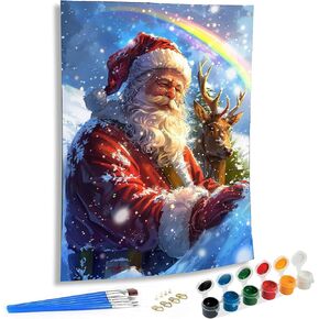 SKRYUIE Paint by Numbers Kit for Adults Beginner Santa Claus, Acrylic Christmas Oil Painting by Numbers Kits with PaintBrushes Paintwork Art Crafts Canvas for Home Decor 16x20 inch d5