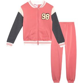 Real Love Girl's Jogger Set - 2 Piece Soft Fleece Varsity Sweatshirts and Jogger Pants - Matching Girls Activewear Set (7-12)