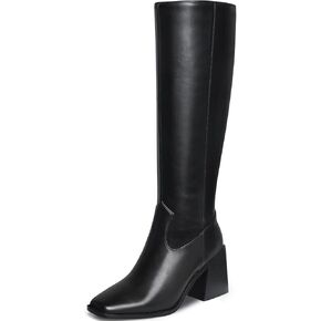MUCCCUTE Knee High Boots for Women - Square Toe Chunky Block Heel Boots with Side Zipper Pull On PU Tall Boots