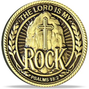 Psalms 18:2 Christian Challenge Coin - 'The Lord is My Rock' Design with Isaiah 26:4 Inscription