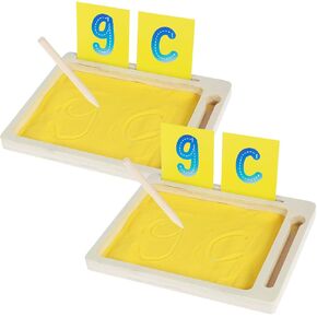 Fizocosisto Montessori Sand Tray for Classroom, Wooden Sand Trays for Kids, Sand Writing Trays, Sand Letter Tracing Tray with Pen Sand and Cards for Writing Letters and Numbers