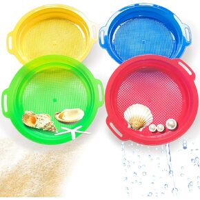 4 Pack Multicolor Sand Sifter Sieves, Plastic Sand Sifter for Sand and Beach 8.75" x 9.75"(Red, Blue, Yellow & Green)
