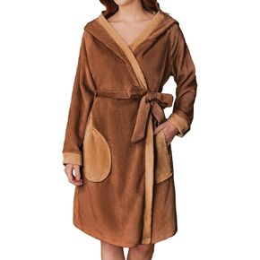 Ekouaer Women's Robes Knee Length Hooded Bathrobe Cute House Coats with Pockets S-XXL